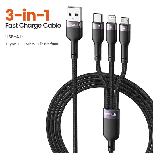 3 in 1 USB Cable 100W Micro USB Type C 